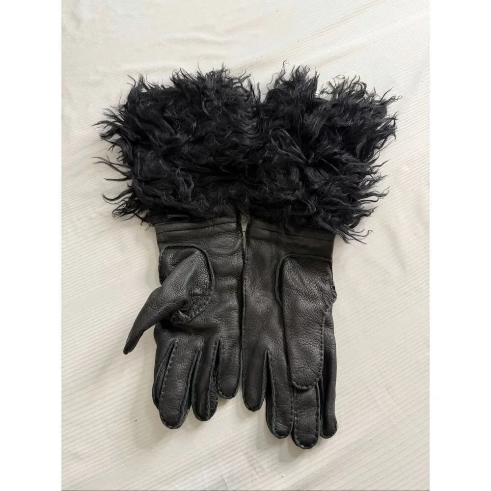 NWT Michael Kors Black Leather Mohair Gloves Size Small New
